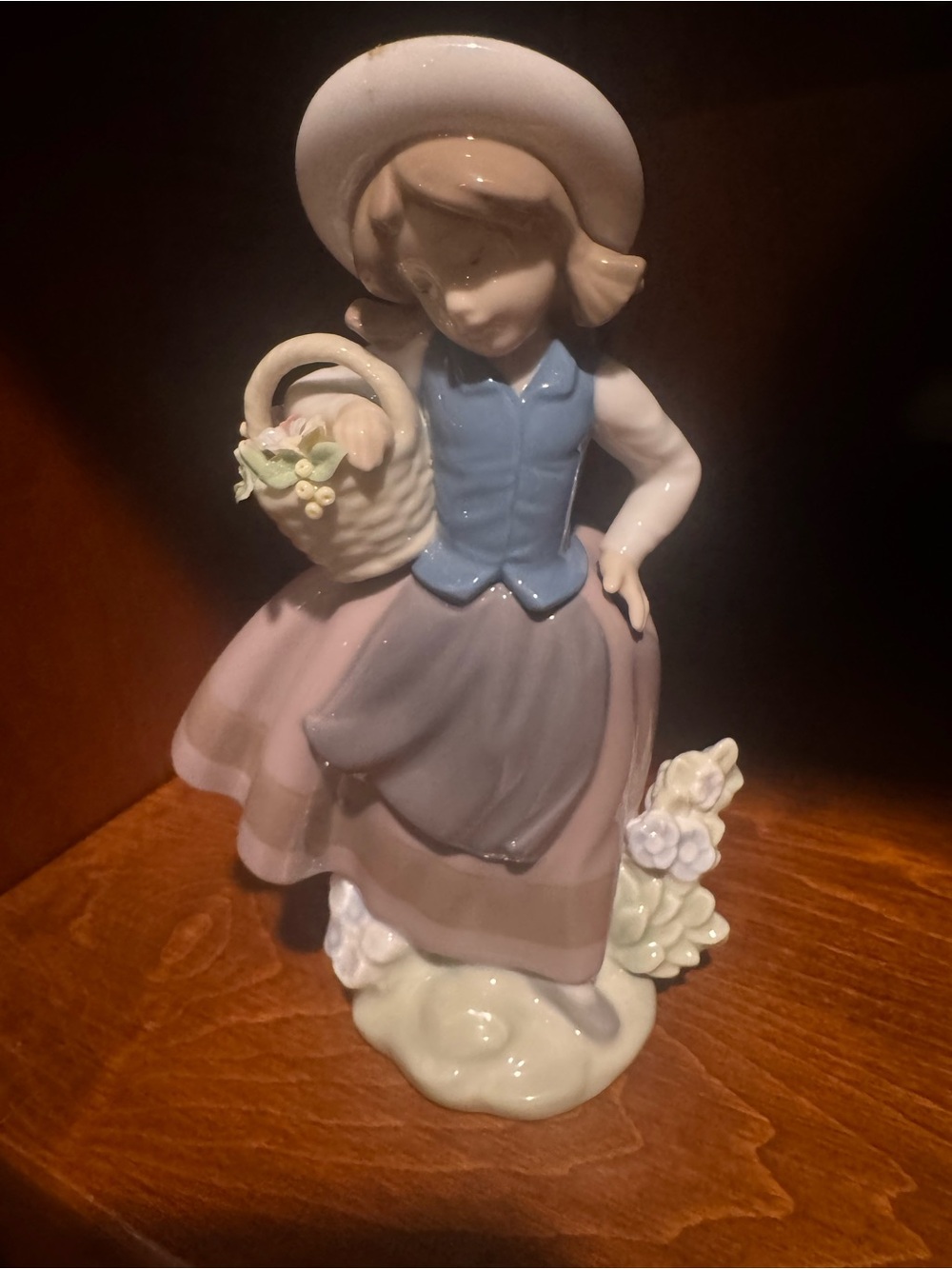 Lladro Porcelain Girl Figurine in Blue, Pink and Cream
